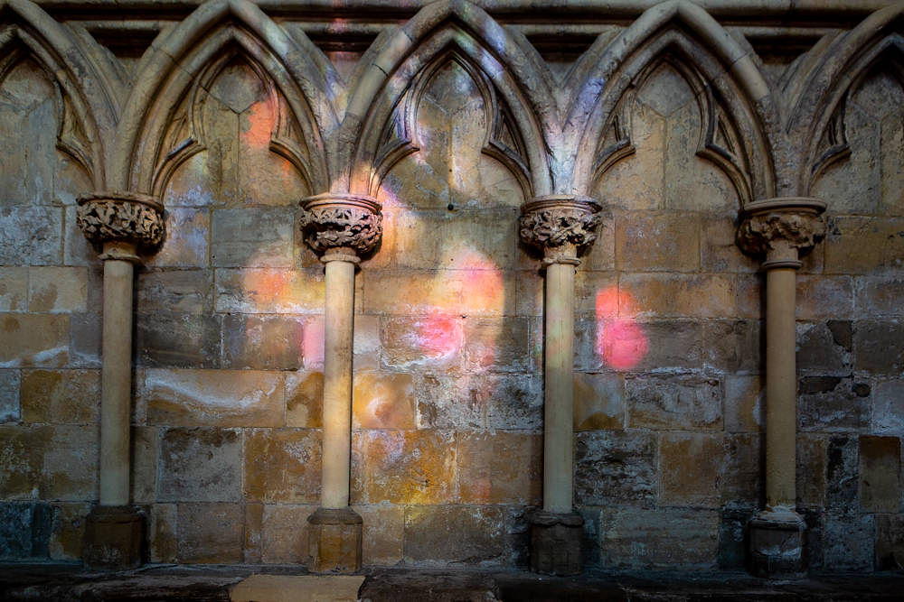 Light dancing through the windows in Selby Abbey